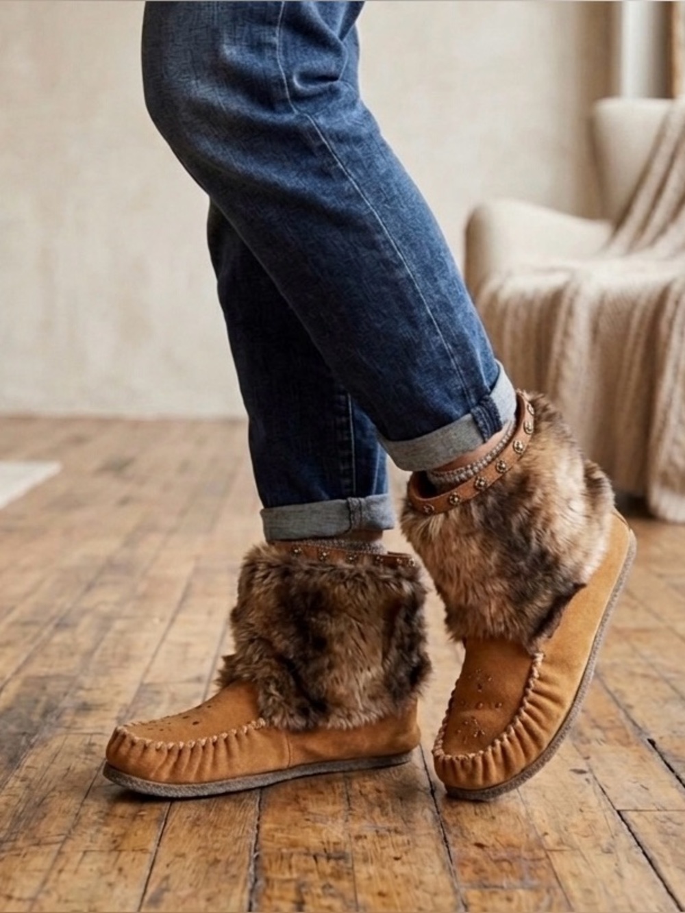 Not Rated Brand MukLuk Moccasin Style House Shoes Slippers Faux Fur 7.5